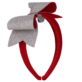 Girls Red & Silver Bow Hairband
